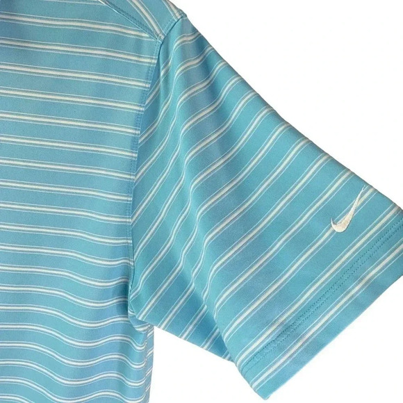 Nike Golf Fit Dry Men Size M Jersey Polo Golf Shirt Blue Stripes Short Sleeve - Picture 7 of 12